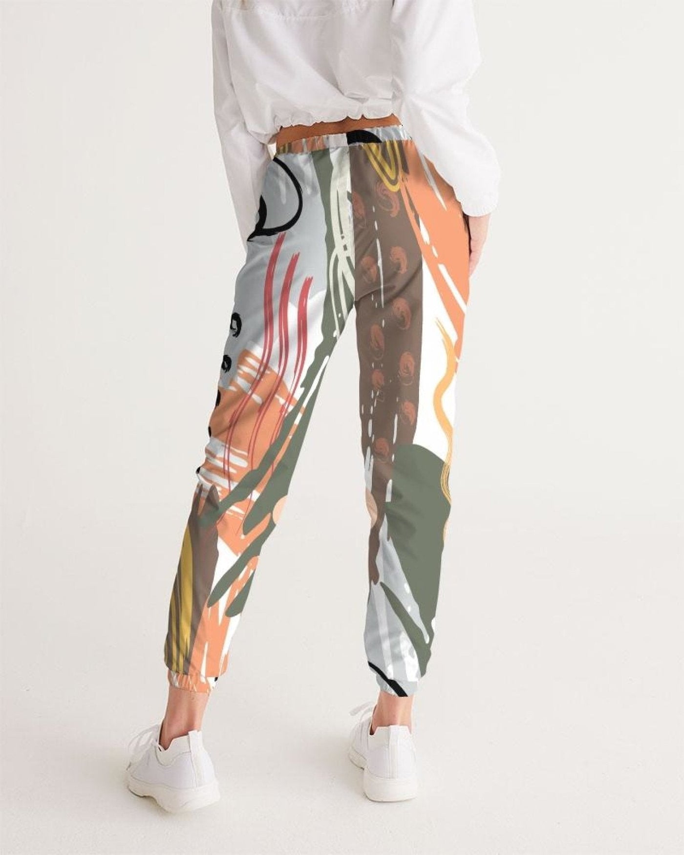 Womens Track Pants - White Multicolor Graphic Sports Pants - Womens | Pants |