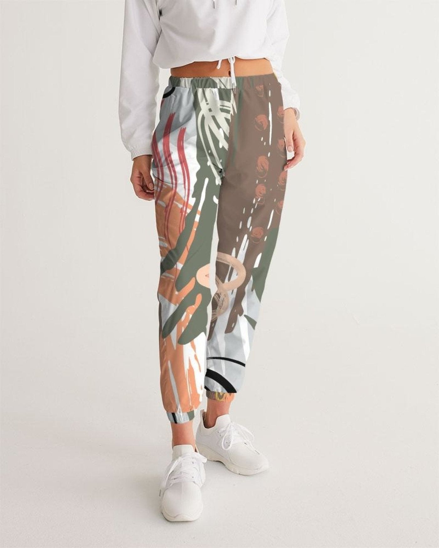 Womens Track Pants - White Multicolor Graphic Sports Pants - Womens | Pants |
