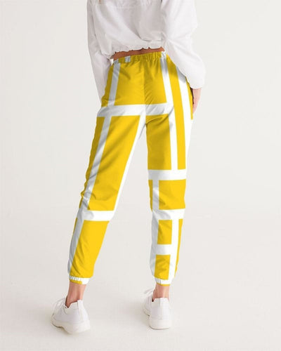 Womens Track Pants - Yellow & White Geometric Graphic Sports Pants - Womens |