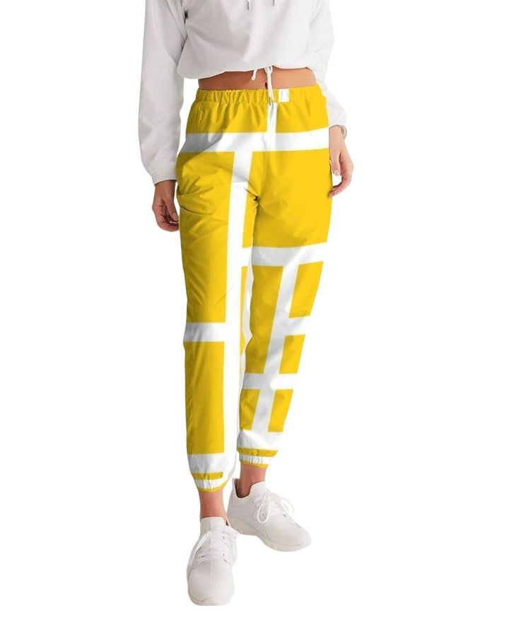 Womens Track Pants - Yellow & White Geometric Graphic Sports Pants - Womens