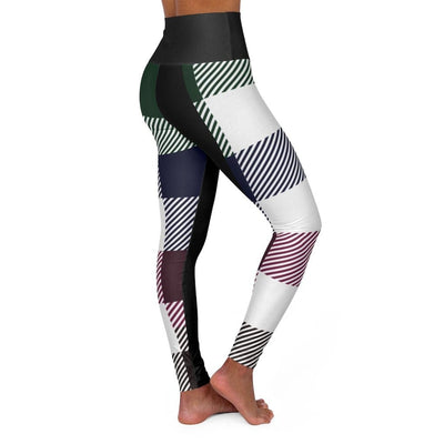 Women’s Yoga Pants Black Multicolor Plaid Print High Waist Fitness Leggings -