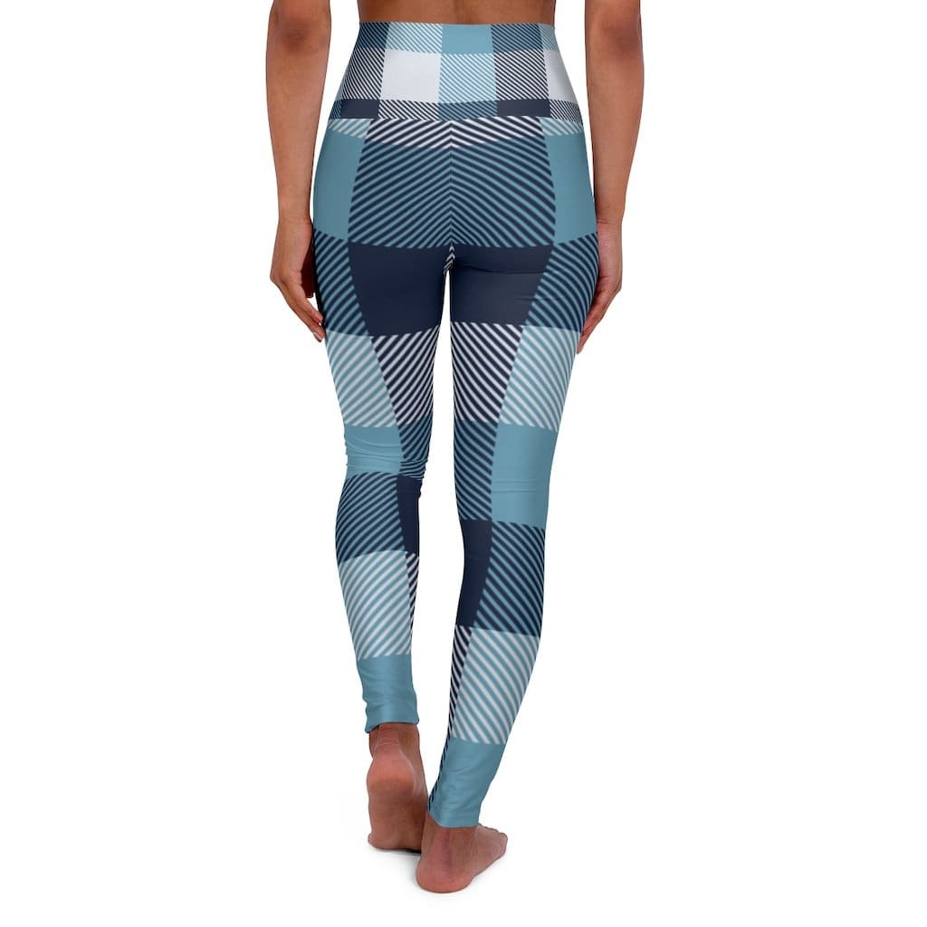 Womens High-waist Fitness Legging Yoga Pants Blue White Plaid - Womens